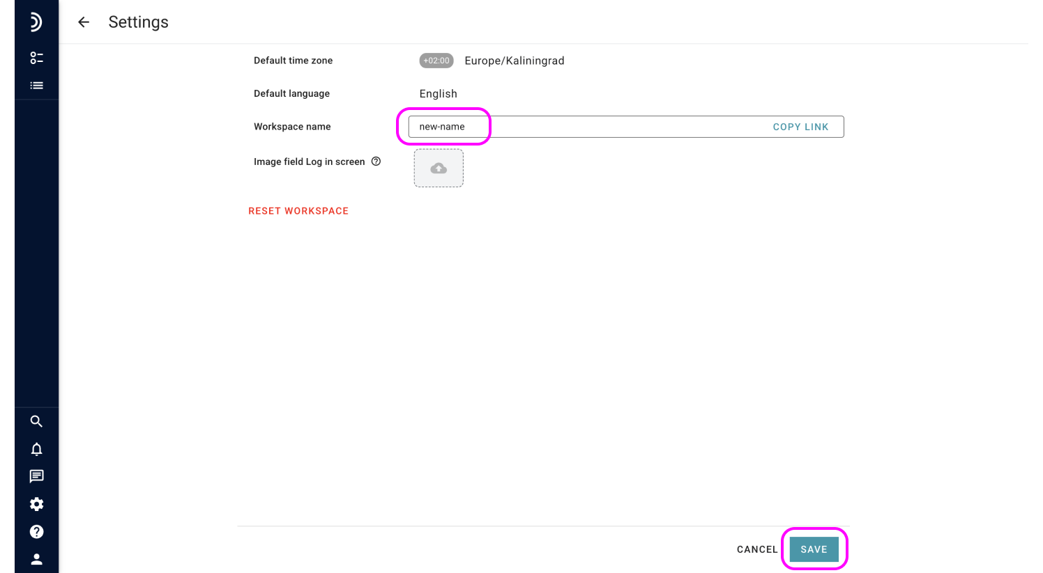 Radar workspace rename